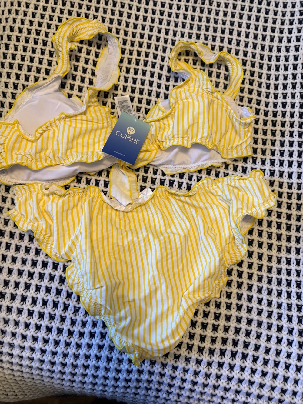 NWT - CupShe Sunny Picnic Striped Bikini Set size XL